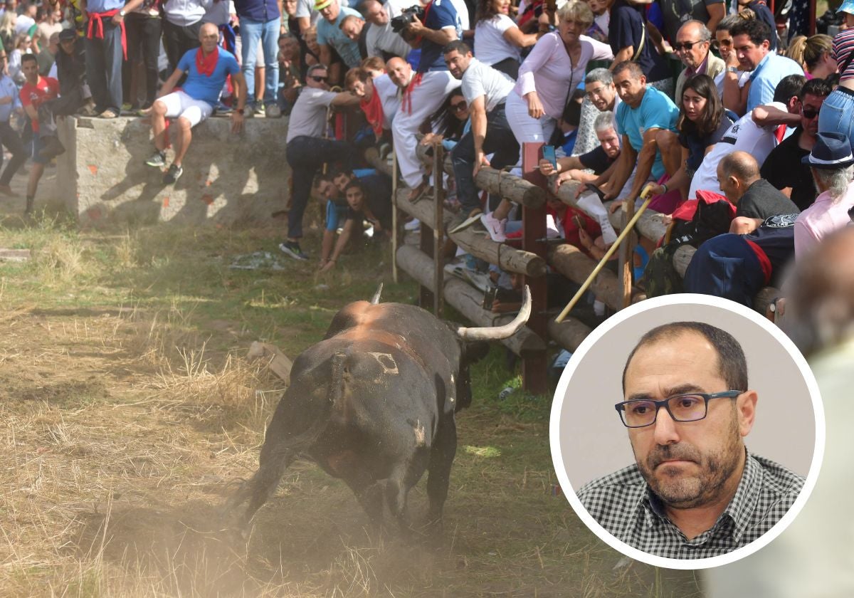 'Mirabajo', el Toro de la Vega 2023. En detalle, el alcalde de Tordesillas, Miguel Ángel Oliveira.