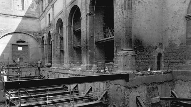 Imagen antes - Obras de rehabilitación de la iglesia y su estado actual como Archivo Municipal de Valladolid.