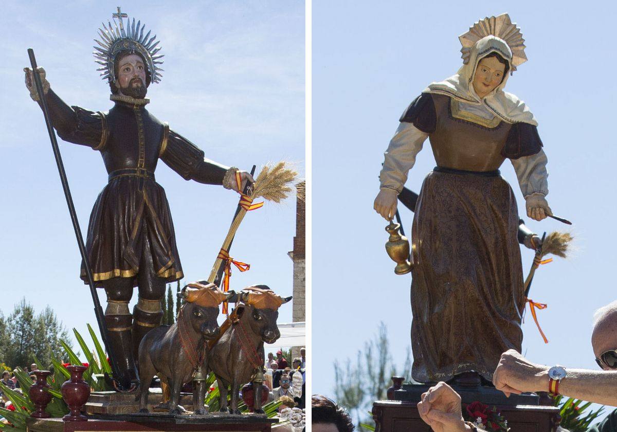 Esculturas de San Isidro y Santa María de la Cabeza, realizadas por el artista vallisoletano Juan de Ávila.