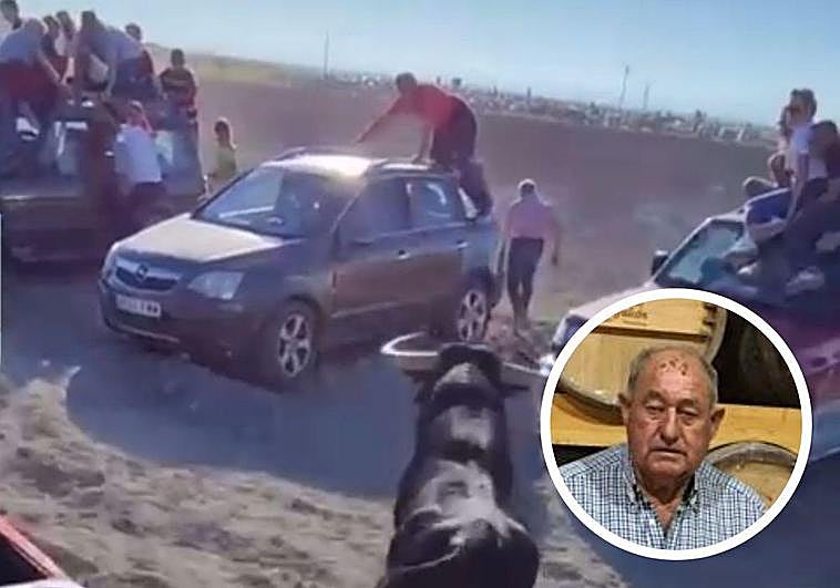 Cayo Gil trata de marcharse tras comprobar que no puede subirse al coche y en ese momento el toro se fija en él. En detalle, el herido.