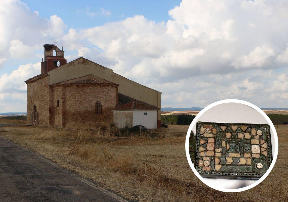 En grande, la ermita de Castiltierra. En pequeño, una de las joyas expoliadas.