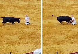 El momento de la cogida a Diego Gutiérrez.