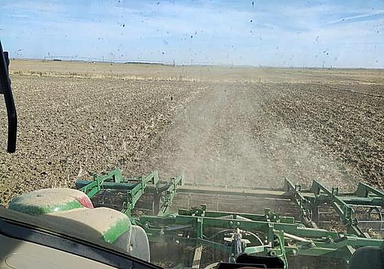 Un agricultor prepara la tierra para sembrar trigo en La Moraña.