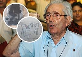 Imagen de archivo de Marcelino Camacho y detalles de las pintadas en la que fuera su casa en Soria.