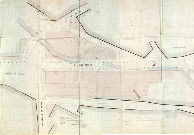 Plano del proyecto de calle y encauzamiento del río Esgueva en el Rastro de 1862.