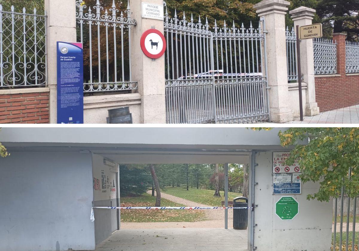 Precinto en una entrada al parque Huerta de Guadián y al de Isla Dos Aguas.