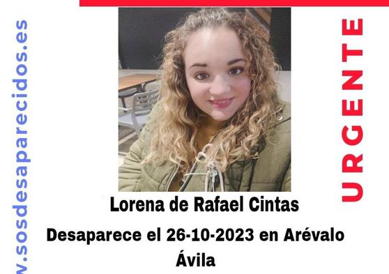 Cartel de SOS Desaparecidos para localizar a Lorena Rafael Cinta.