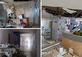 Zona afectada por el desprendimiento del falso techo.