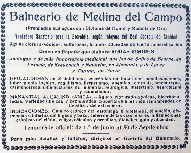 El balneario de las Salinas se anuncia en la Guía-Anuario de Valladolid de 1927.