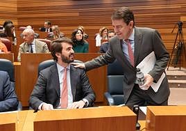Juan García Gallardo (Vox), vicepresidente de la Junta de Castilla y León y Alfonso Fernández Mañueco (PP), presidente de la Junta de Castilla y León