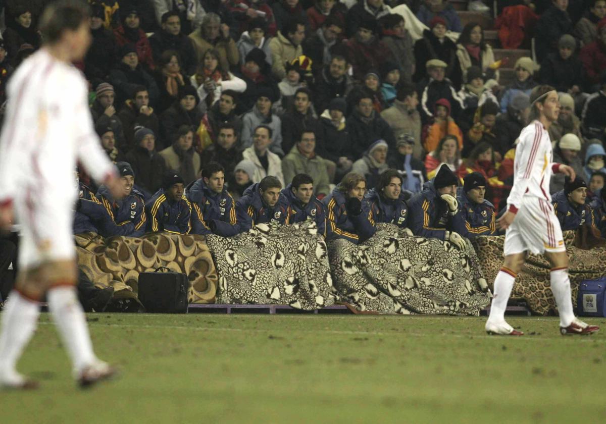 El banquillo de la selección española durante el último partido que disputaron en el José Zorrilla frente a Costa de Marfil.