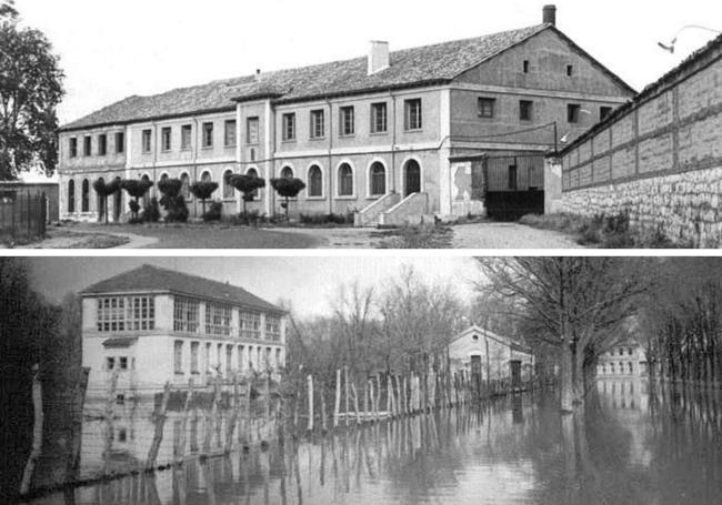 Arriba, el refugio para indigentes de Prado de la Magdalena. Debajo, el cauce del ramal norte del Esgueva a su paso por el paseo.