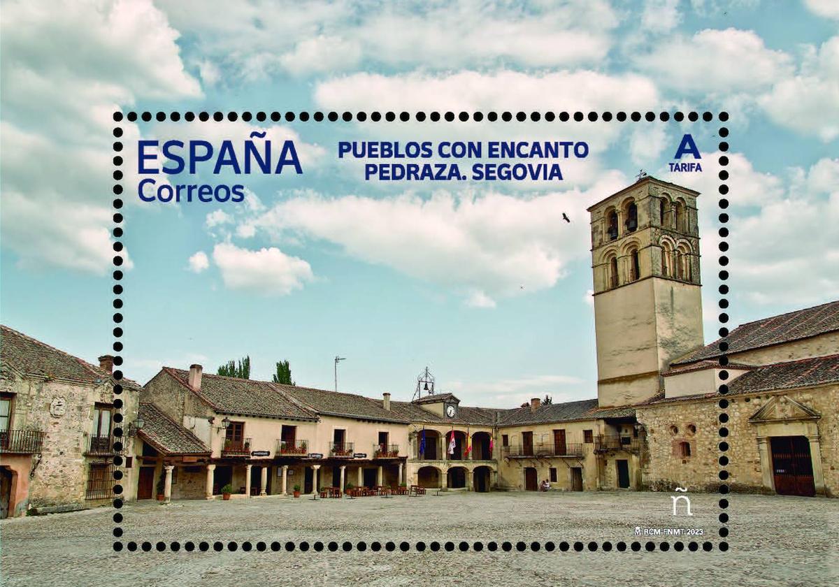 Sello de Correos con la plaza de Pedraza.