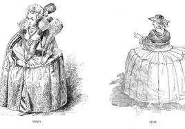 Evolución del verdugado a la crinolina según una revista del siglo XIX.