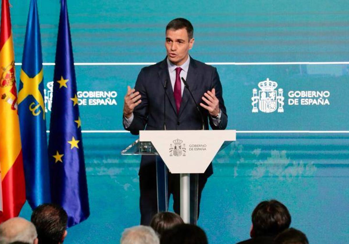 El presidente del Gobierno, Pedro Sánchez, durante su intervención.