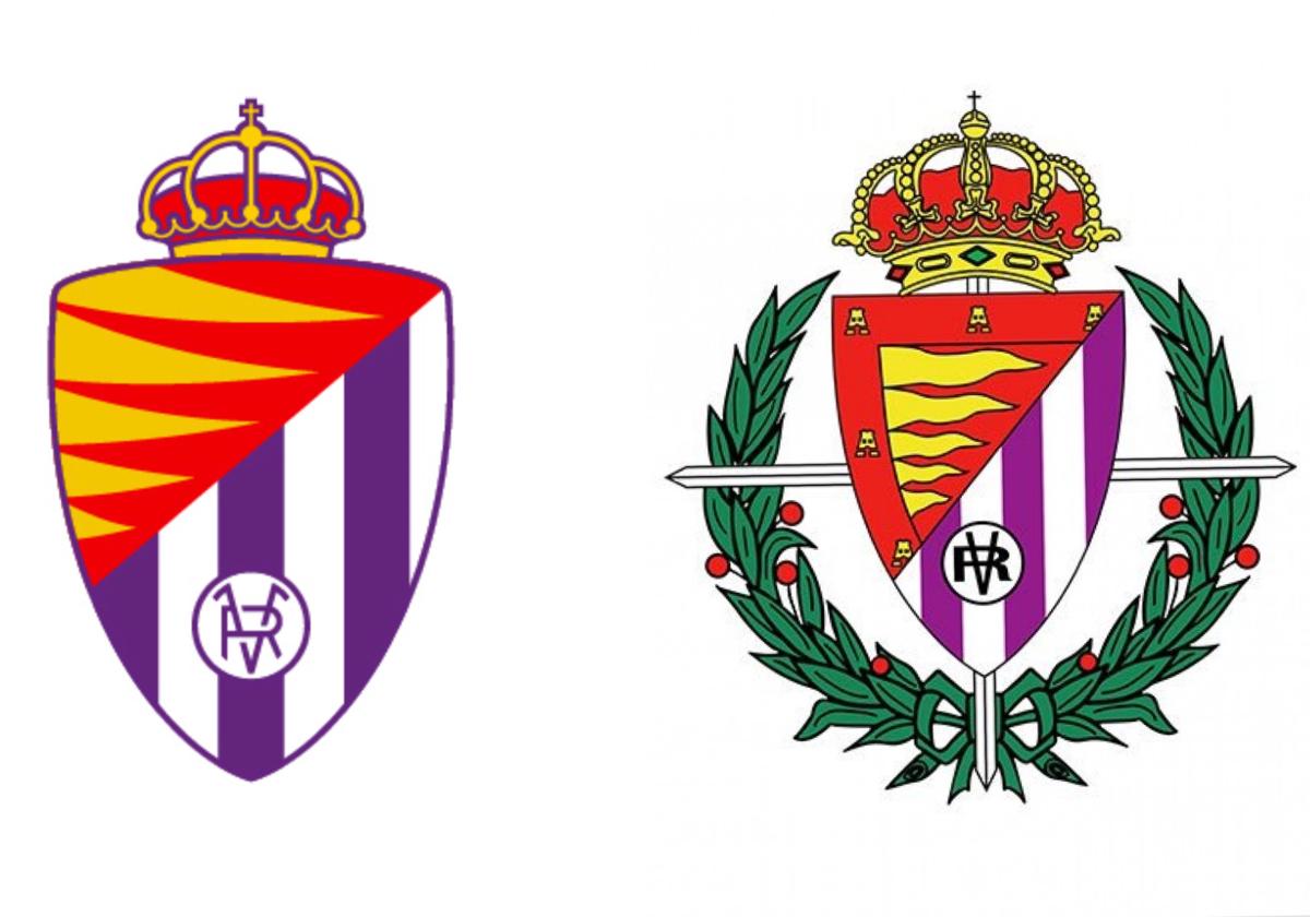 El escudo actual del Real Valladolid (izquierda) y el anterior emblema (a la derecha)