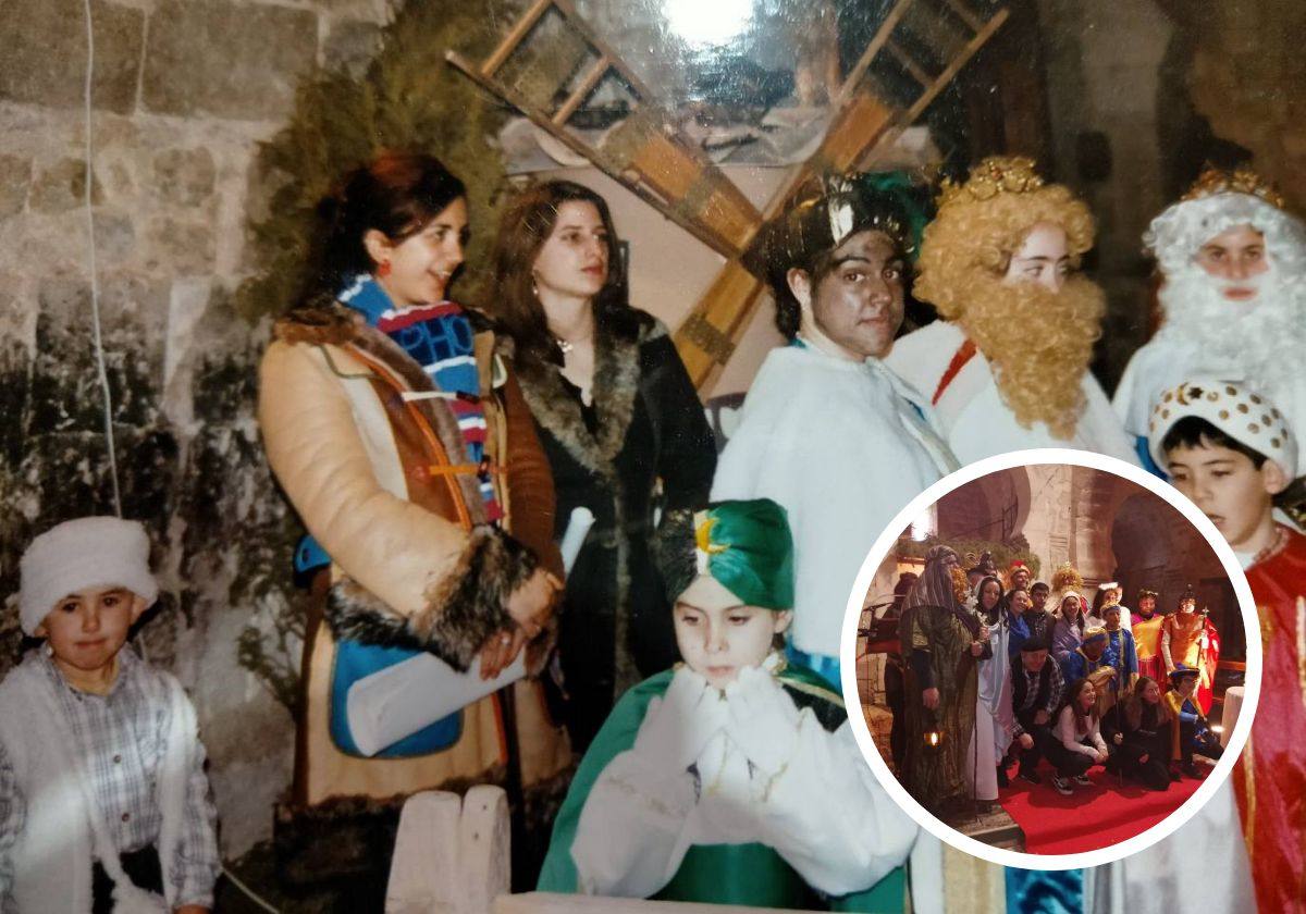 Fotografía antigua del Belén Viviente wambeño y en detalle el celebrado en enero de 2023