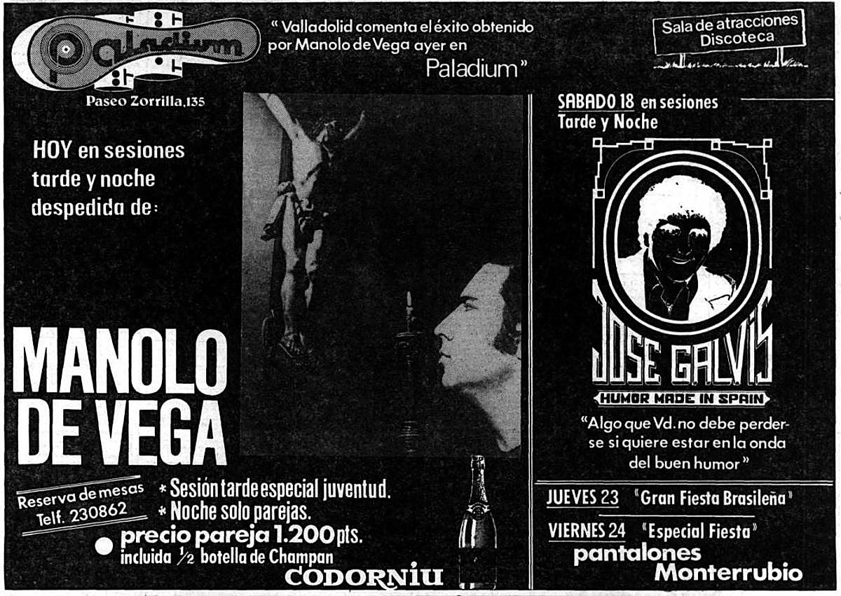 Imagen secundaria 1 - Algunos de los anuncios publicados en El Norte de diferentes eventos celebrados en la sala Paladium en distintas épocas.