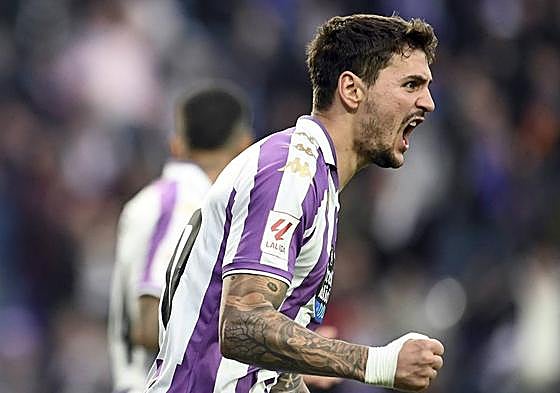 Juric celebra el gol que marcó en el último Real Valladolid-Amorebieta.