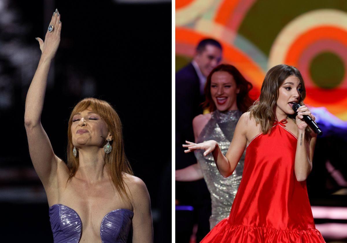 Cristina Castaño y Ana Guerra, durante el homenaje a Concha Velasco en los premios José María Forqué.