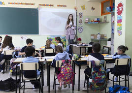 Una clase de matemáticas aplicando el método Singapur, en el colegio Amor de Dios de Valladolid.