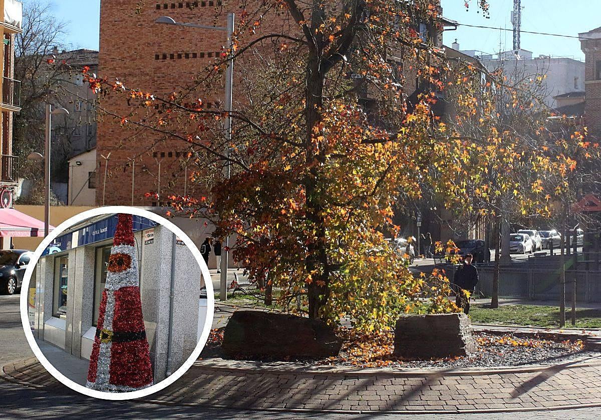 Plaza de Somorrostro y, en pequeño, el Papá Noel en la calle Gobernador Fernández Jiménez.
