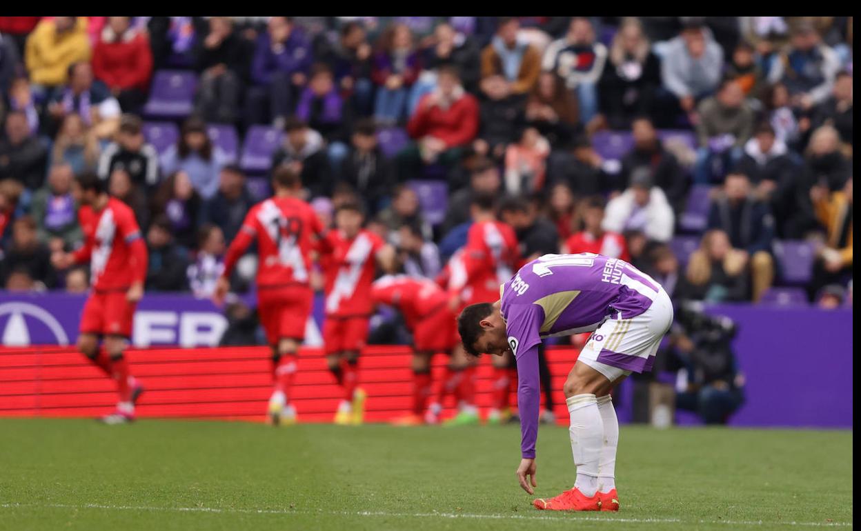Los jugadores del Rayo celebran el triunfo, con Plano lamentándose en primer término. 