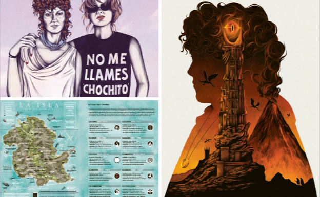 Ilustraciones de 'Thelma y Louise', 'Perdidos' y 'El señor de los anillos'. 