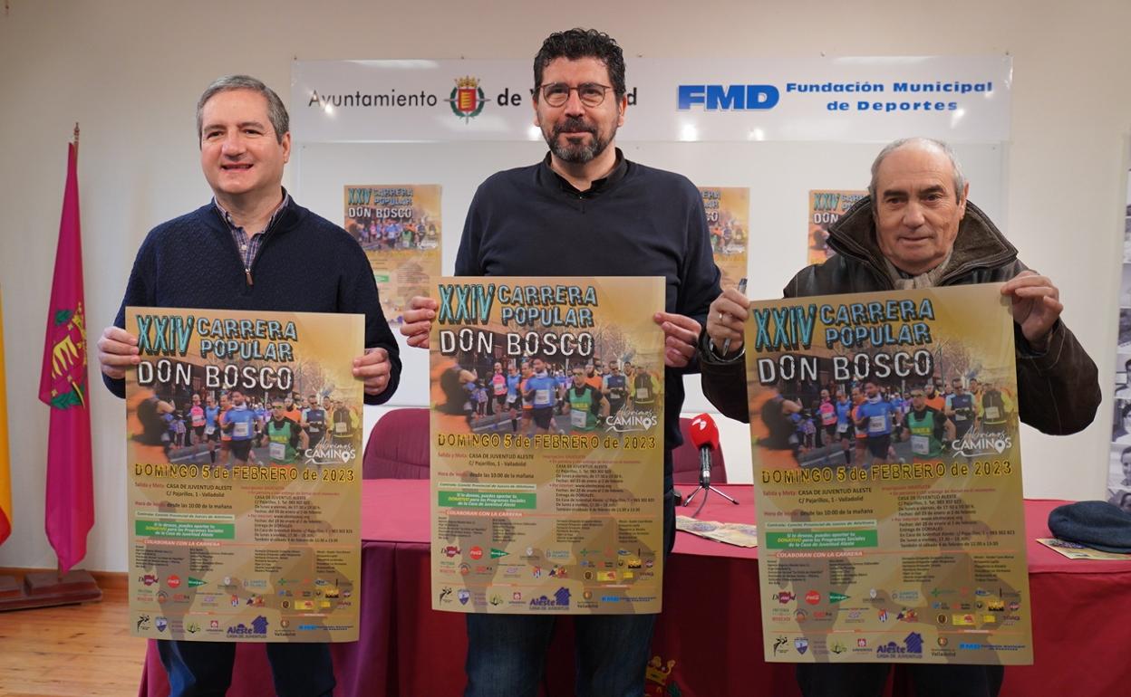 José María Blanco, Alberto Bustos y Demetrio Nieto en la presentación de la XXIV Carrera Popular Don Bosco.