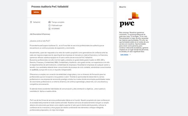 Proceso de auditoría y requisitos para la selección de los trabajadores de PwC en Valladolid. 