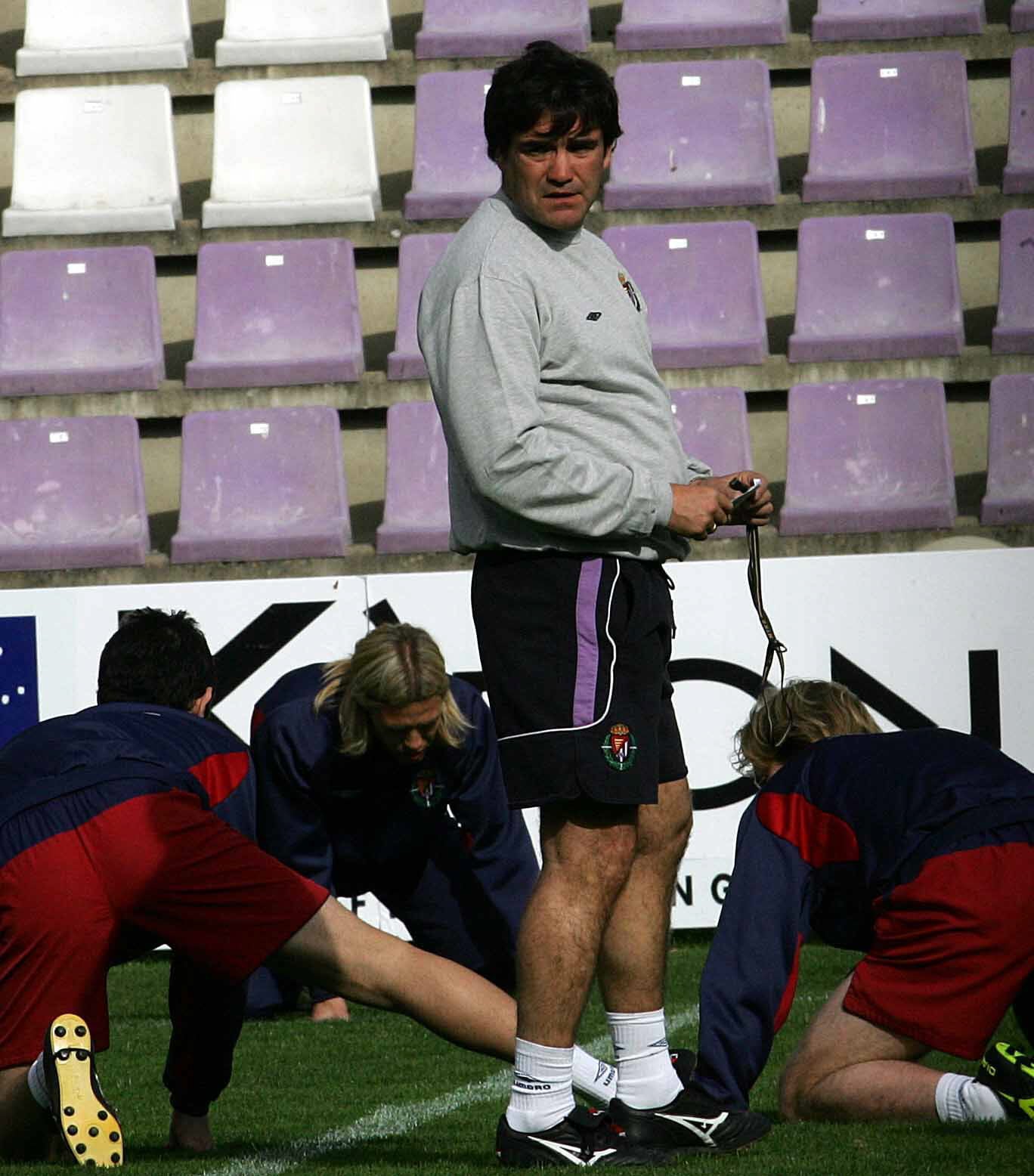 Marcos Alonso, durante su primer entrenamiento oficial como técnico del Real Valladolid.