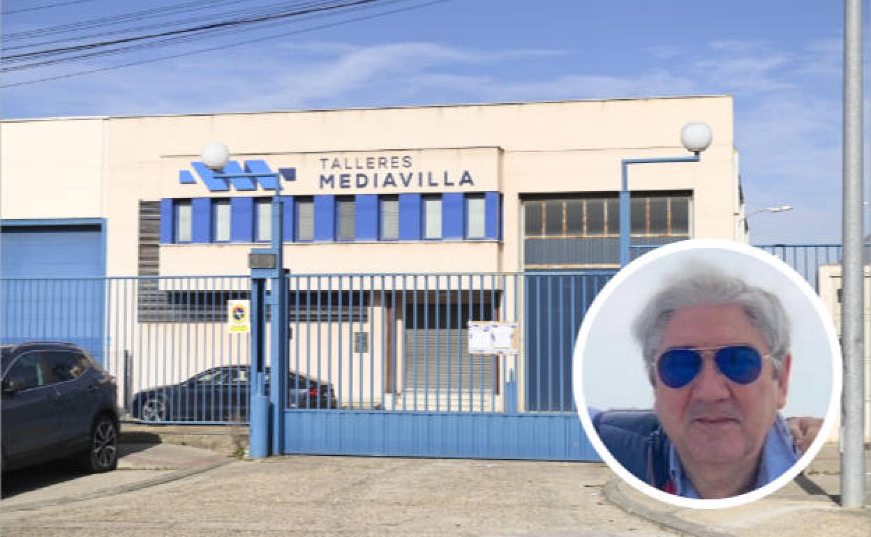 Fachada de Talleres Mediavilla, este martes. En el círculo, Félix Carlos Mediavilla.