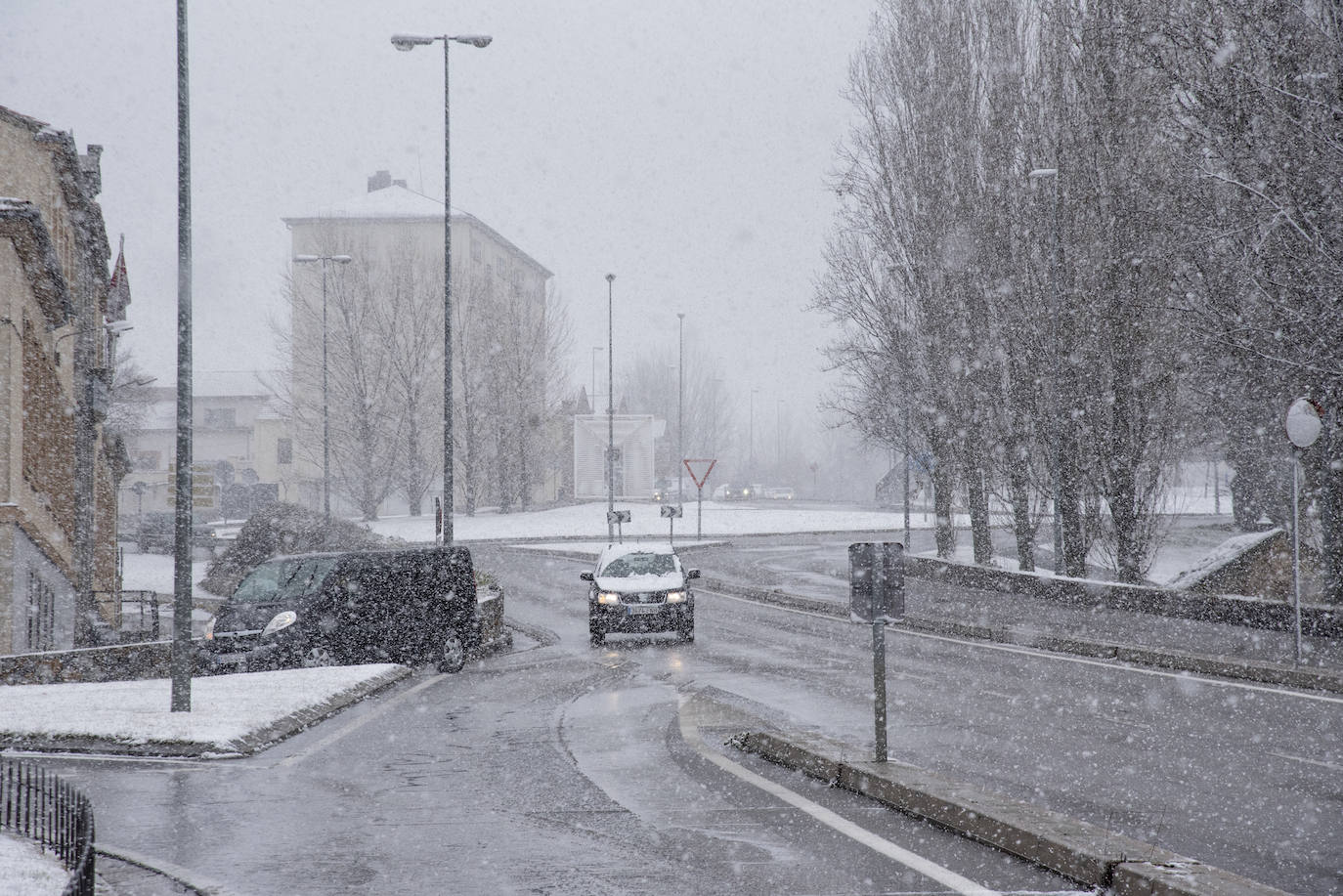 Nevada en Segovia capital en la mañana de este jueves.
