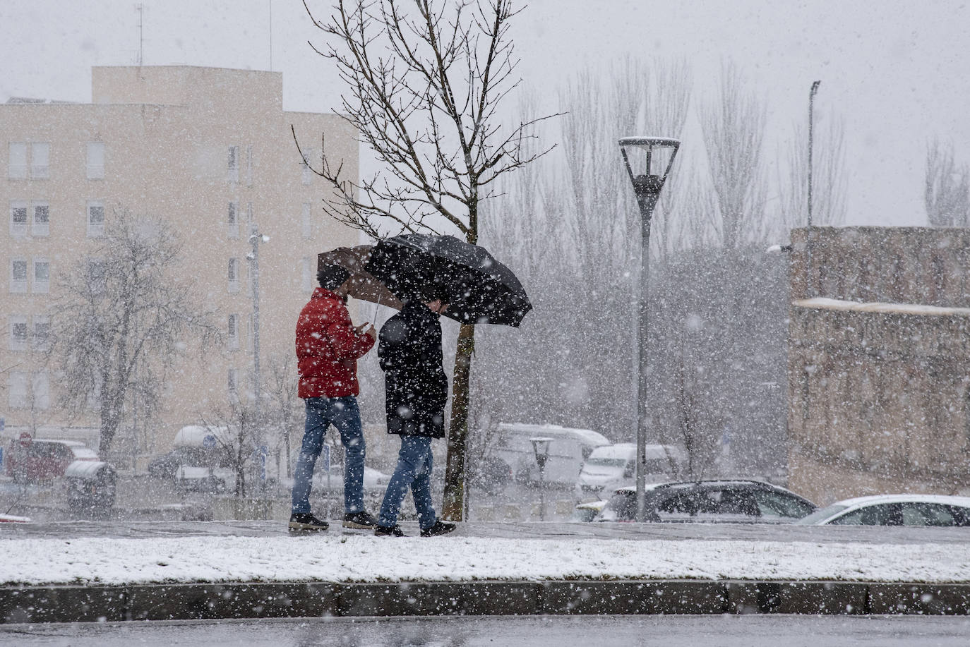 Nevada en Segovia capital en la mañana de este jueves.