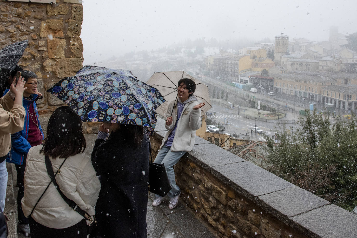 Nevada en Segovia capital en la mañana de este jueves.