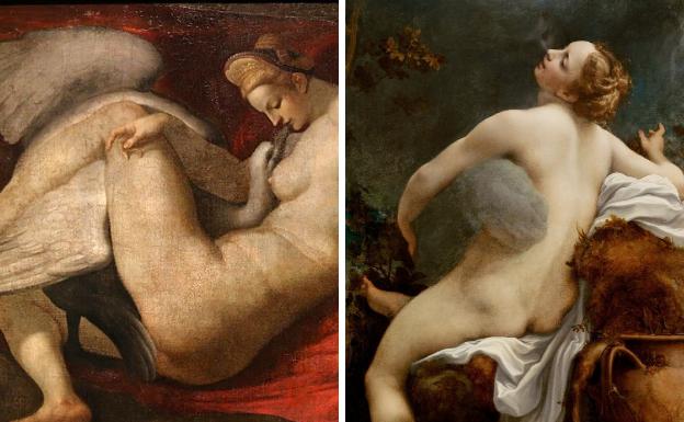 El mito de Leda, atribuido a Miguel Ángel y la obra 'Júpiter e Ío', de Antonio Allegri da Correggio, donde se puede ver a Zeus en forma de niebla. 