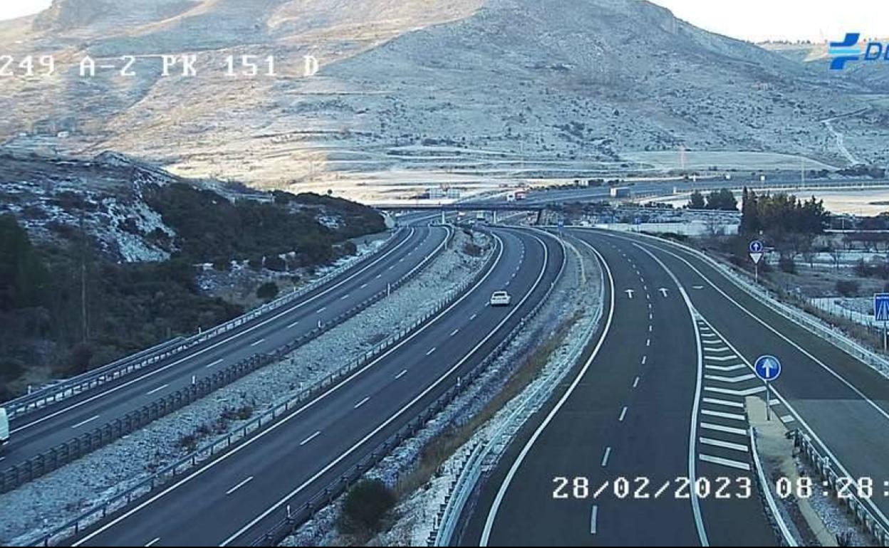 Estado del kilómetro 151 de la A-2, en Soria, a las ocho y media de este martes.