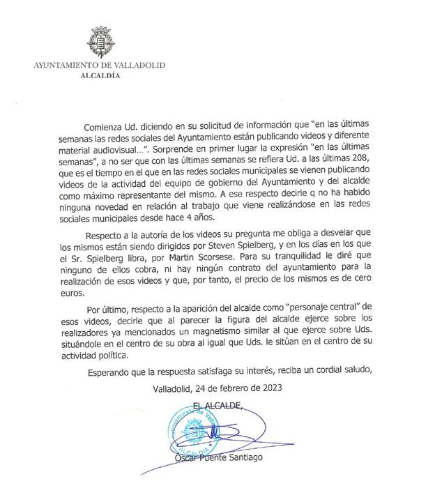 El escrito de respuesta del alcalde al PP.