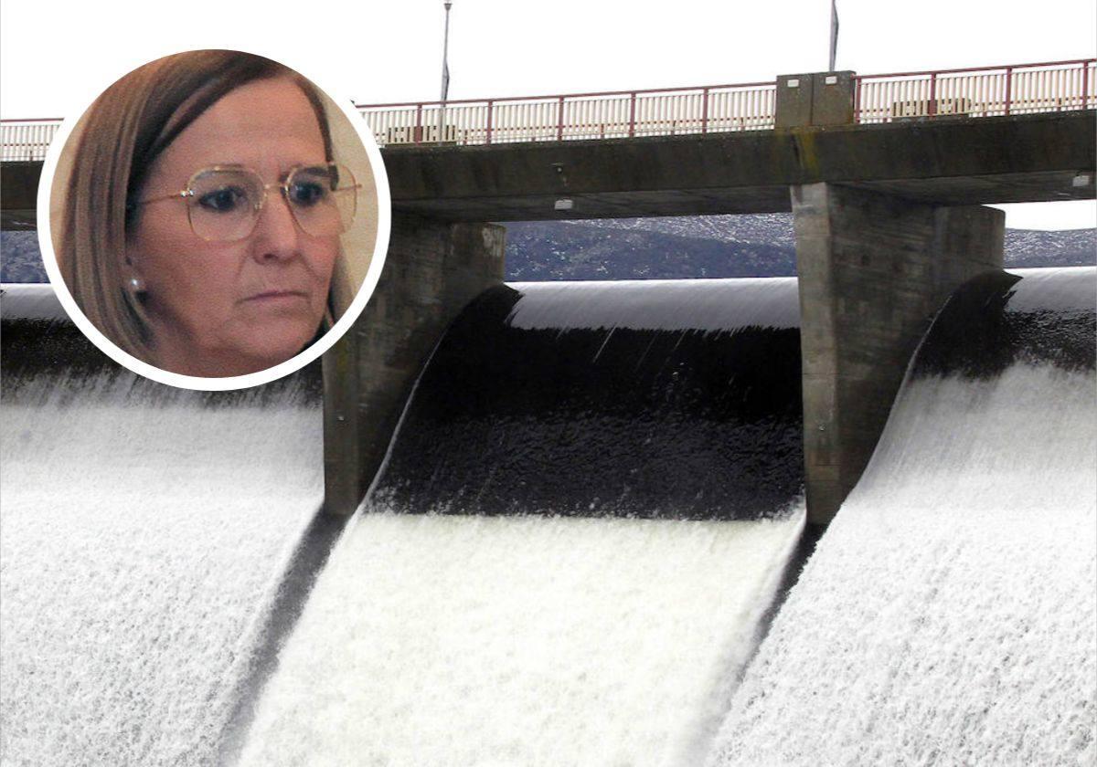 En el círculo, la presidenta de la CHD, María Jesús Lafuente, sobre el aliviadero del Pontón Alto en las avenidas de estos días.