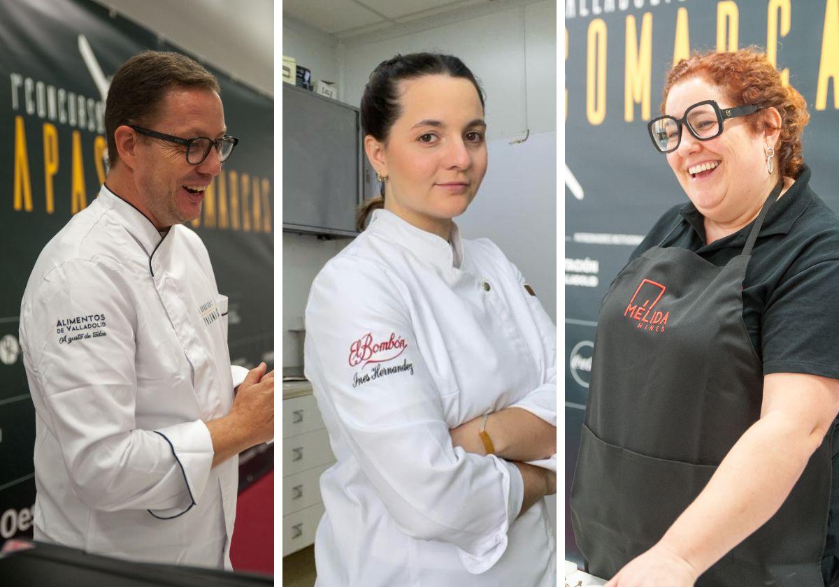 Los profesionales Teo Rodríguez, de Los Palomares de Vega; Inés Hernández, de Confitería El Bombón; y Silvia Herrera, de Mélida Wines.