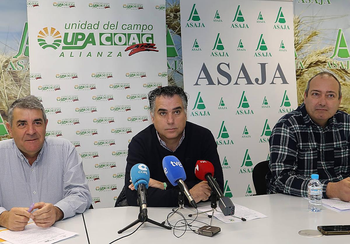 Blas Donis, José Luis Marcos y David Tejerina, de izquierda a derecha, presentan las movilizaciones.