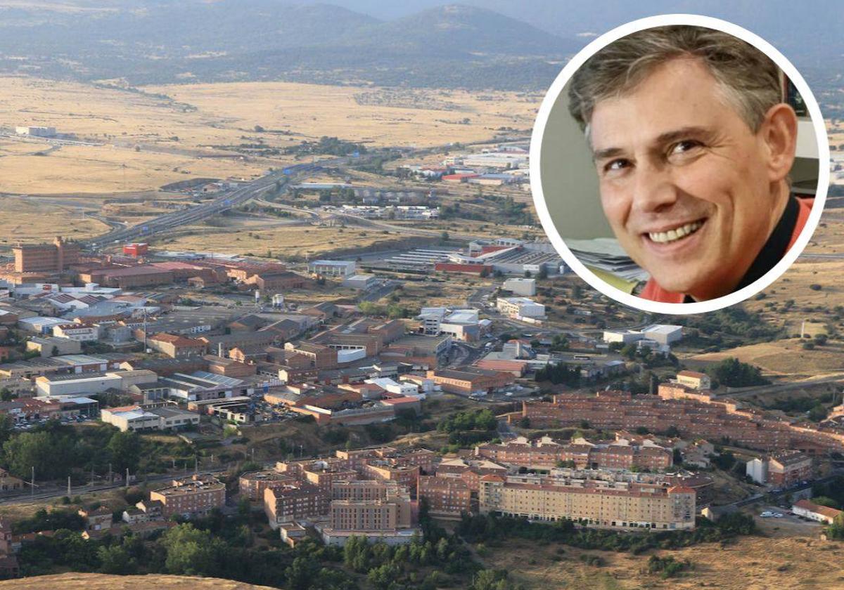 Vista aérea de Segovia y en el círculo, el presidente del Colegio Oficial de Arquitectos, Alberto López.