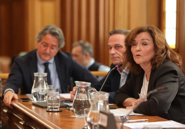 Sonia Lalanda, durante su intervención en el pleno, con Carrancio, al fondo.