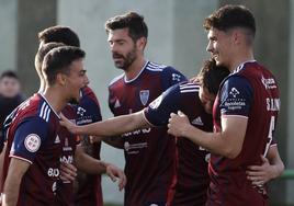 Celebración del gol conseguido por David López ante el Sanse.