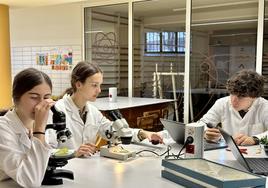 Alumnos del Colegio Compañía de María-La Enseñanza en el laboratorio.