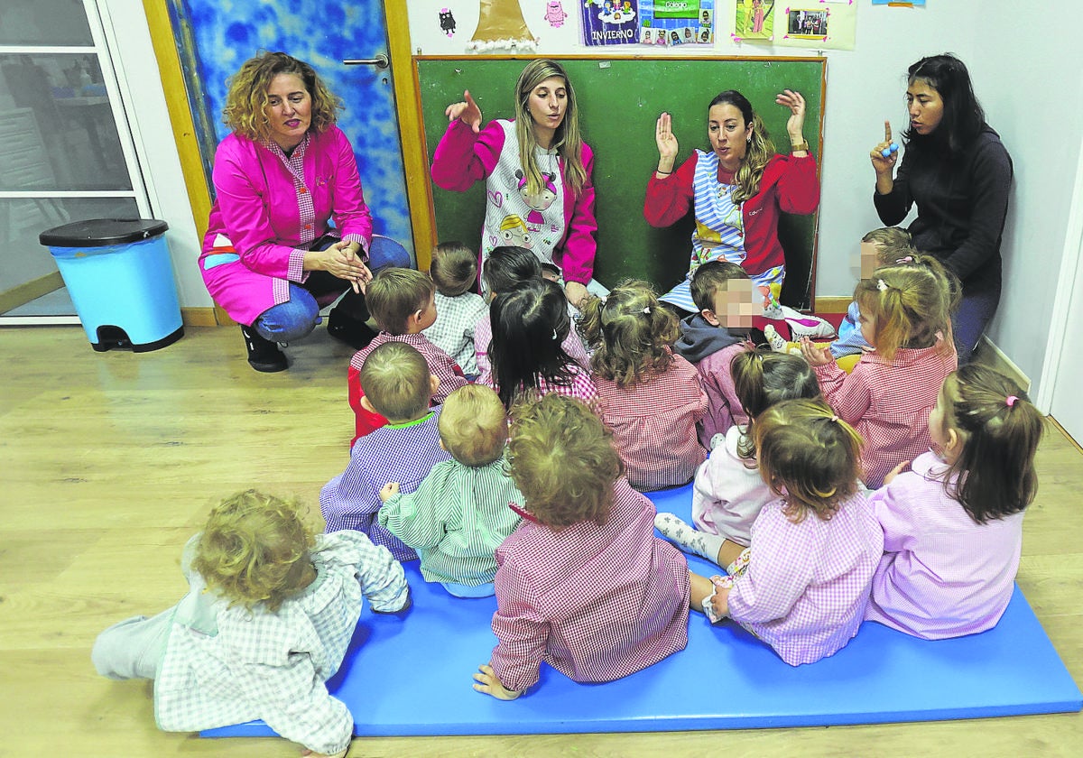 Las educadoras trabajan con un grupo de niños en el centro Érase una vez.