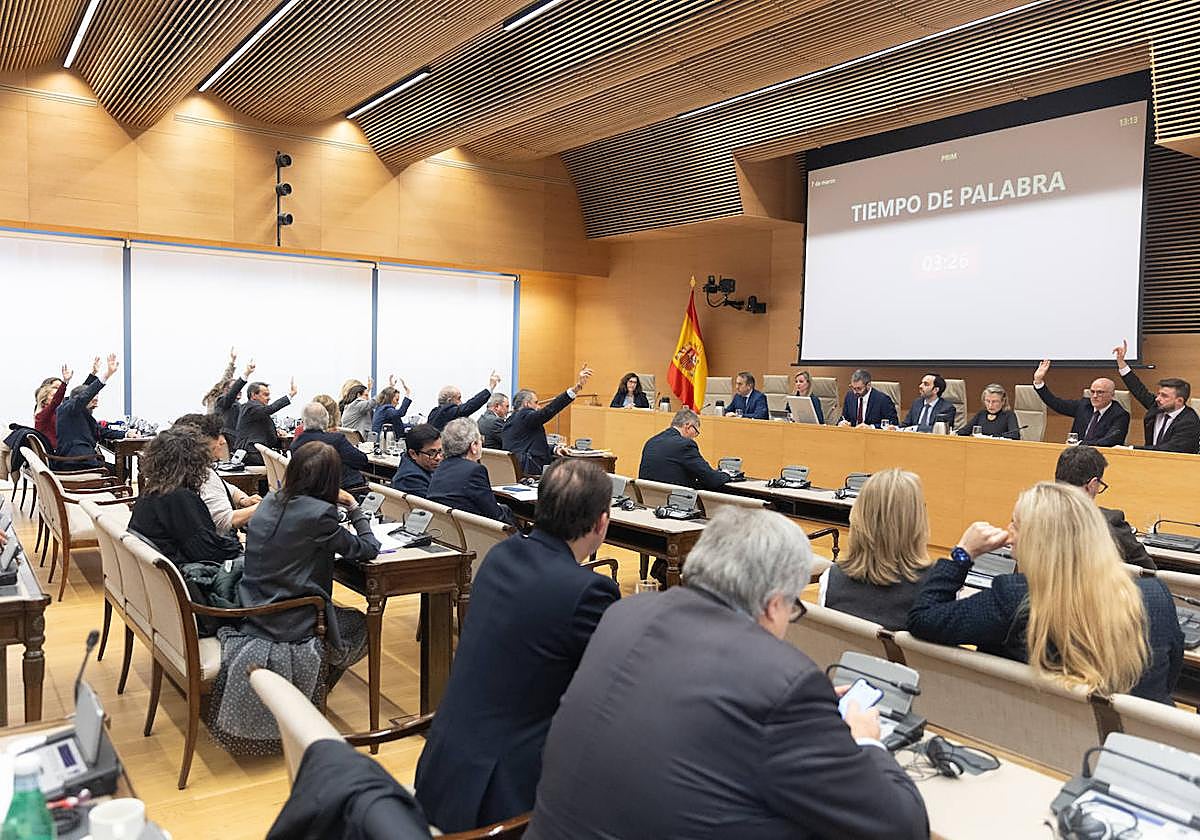 Votación en contra del acuerdo sobre la ley de amnistía, durante una Comisión de Justicia, en el Congreso de los Diputados.