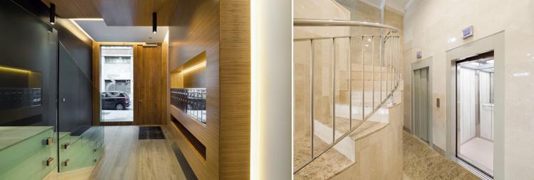 Eliminación de barreras arquitectónicas con bajada a cota cero de ascensor y reforma de portal.