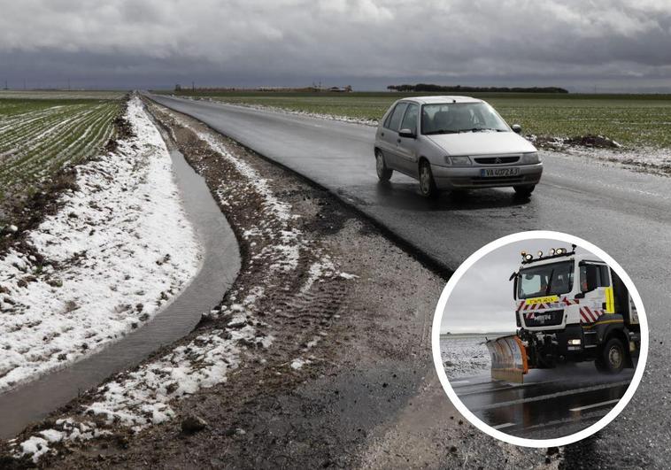 Estado de la carretera de Campaspero, ya transitable, tras el paso de las máquinas quitanieves.