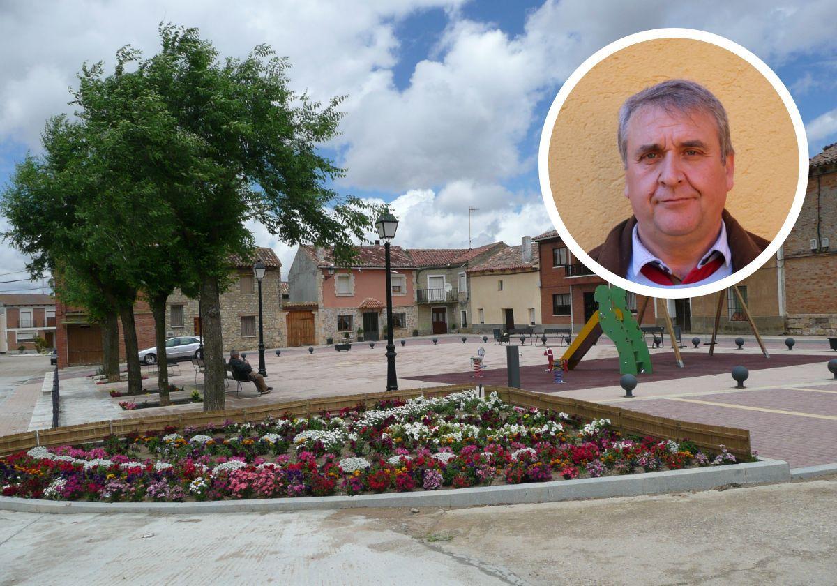 Plaza Mayor de Valverde de Campos y su alcalde, José Ignacio del Campo.